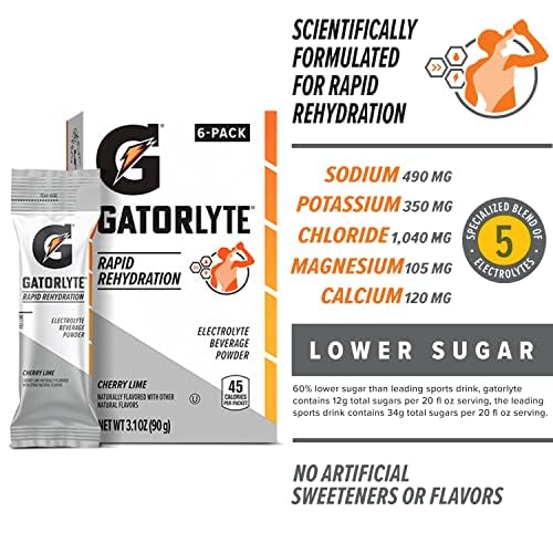 Gatorade Gatorlyte Powder, Cherry Lime, Makes 16.9 Fl Oz (Pack of 48)