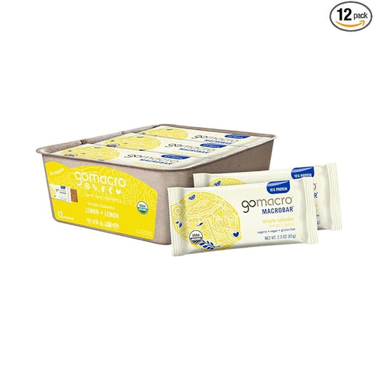 GoMacro MacroBar Organic Vegan Protein Bars - Lemon + Lemon (2.3 Ounce Bars, 12 Count)