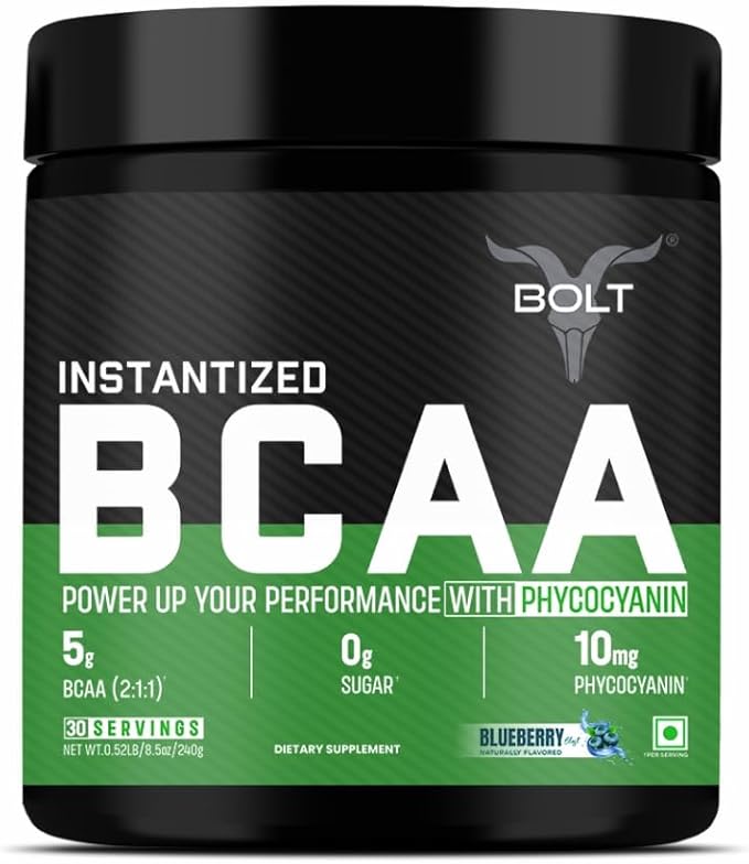 Bolt BCAA Powder, 2:1:1 Potent Formula-Leucine, Isoleucine, Valline, Suppots Muscle Recovery, Growth & Endurance,Blueberry Blast, 30 Servings