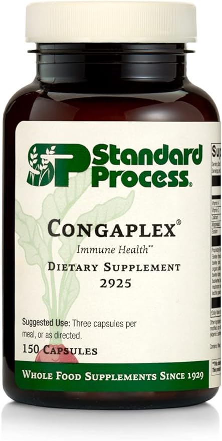 Standard Process Inc. Congaplex - Thymus Gland Support Supplement - Immune Health with Calcium Lactate, Magnesium, Vitamin C & Vitamin A - Immune System Aid with Mushroom Powder - 150 Capsules