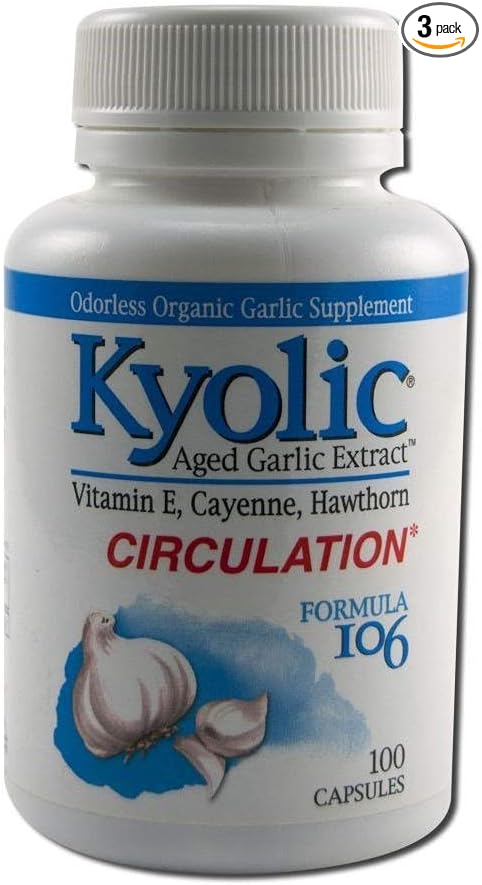 Kyolic - Formula 106 Aged Garlic Extract for Circulation - 3 Pack of 100 Capsules (300 Capsules Total)