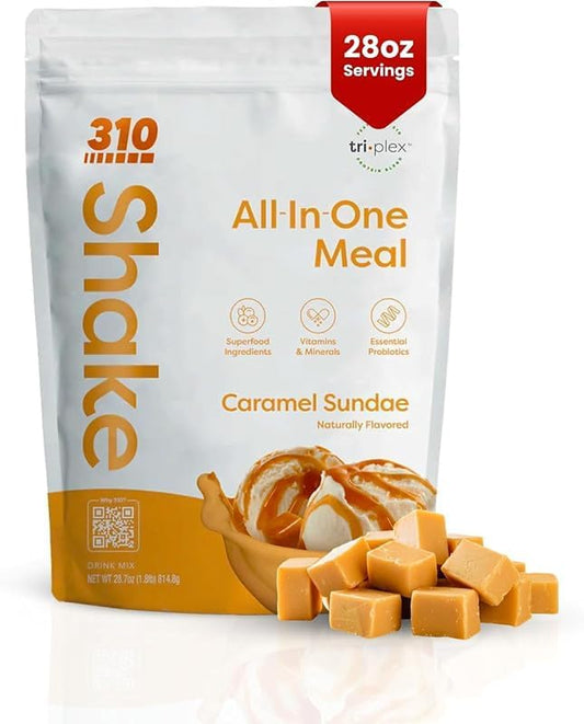 310 Nutrition All-In-One Meal Replacement Shake-Superfood Protein with Fiber, Probiotics & Adaptogens – Low Carb, Vegan, Keto & Paleo Friendly - 𝟮𝟴 𝗦𝗲𝗿𝘃𝗶𝗻𝗴𝘀 𝗖𝗮𝗿𝗮𝗺𝗲𝗹 𝗦𝘂𝗻𝗱𝗮𝗲
