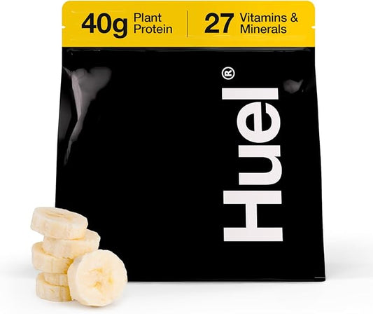 Huel Black Edition | Banana 40g Vegan Protein Powder | Nutritionally Complete Meal | 27 Vitamins and Minerals, Gluten Free | 17 Servings | Scoop not included to reduce plastic