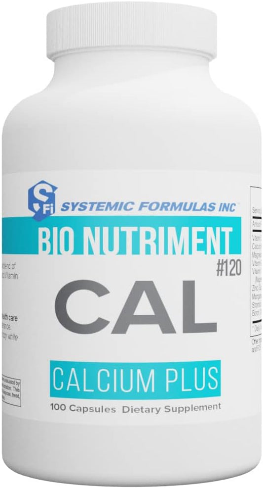 Systemic Formulas Cal Calcium Plus 100 Capsules Bio Nutriment #120. Highly Bioavailable Calcium with Vitamin D3 and K2, Zinc, Manganese, Strontium and Boron.