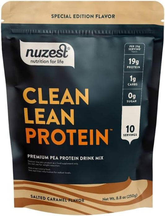 Nuzest - Vegan Pea Protein Powder - Clean Lean Protein, Premium Plant Based Protein Powder, Dairy Free, Gluten Free, GMO Free Protein Shake, Salted Caramel, 8.8 oz
