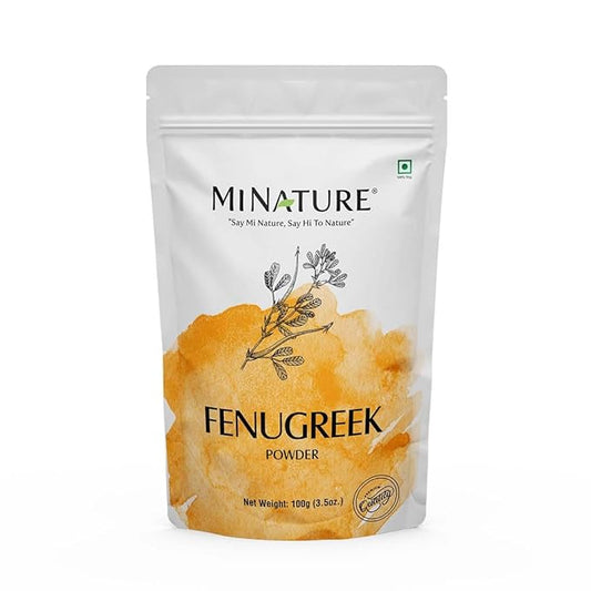Mi Nature Fenugreek Powder - 100% Natural Trigonella Foenum Seeds - Pure Methi Powder for Cooking, Hair and Skin Care - 100g (3.5oz) Resealable Pouch