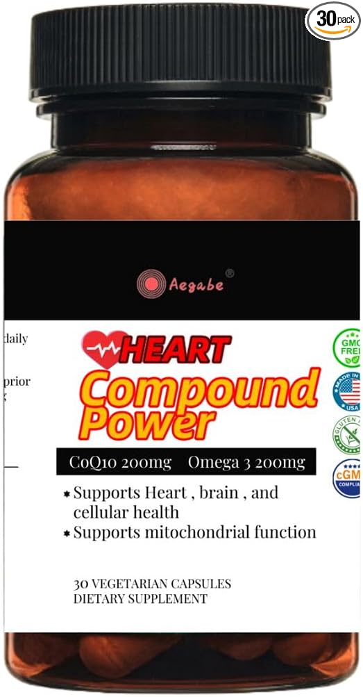 Heart Health Supplements,High Strength CoQ10 200mg & Omega-3 200mg,Ultra High Absorption,Helps Enhance Heart Strength and Blood Vessel Elasticity,Reduces Vascular Resistance,30-Day Supply