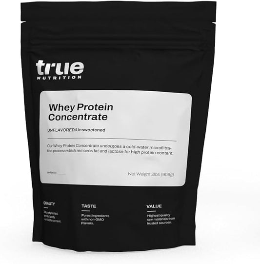 True Nutrition - Whey Protein Concentrate - 100% Whey Protein Powder - Fast Acting Low Carb Protein Powder with Essential Amino Acids - High in Leucine (2 lb, Unflavored)