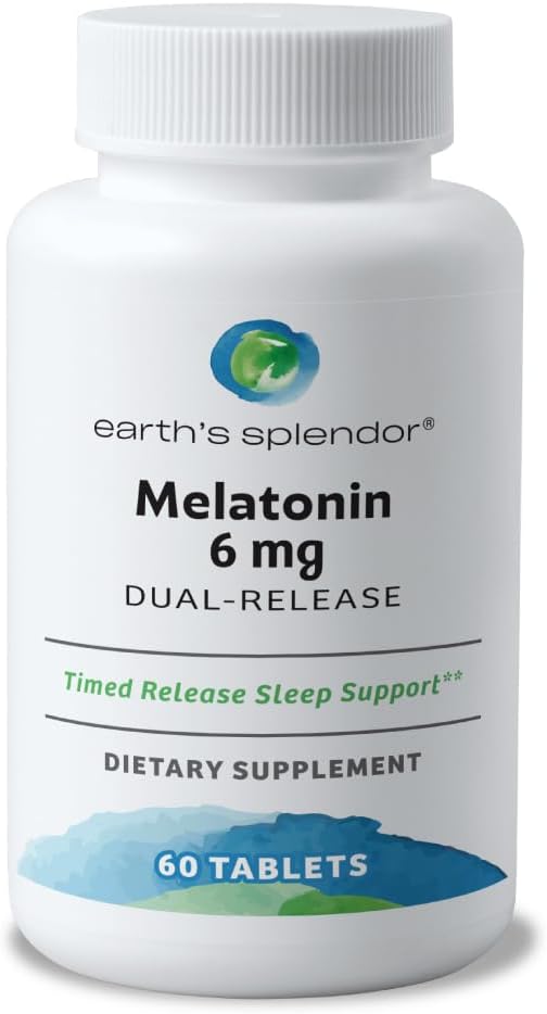 Earth's Splendor Melatonin 6 MG Bilayer Tablets, Sleep Aid Supplement, 60 Count - 2 Month Supply