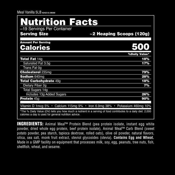 Animal Meal - Protein Shake with Whole Food Ingredients, Aids in Muscle Recovery with Egg White, Beef & Pea Protein Blend, Vanilla Flavor, 5 lbs
