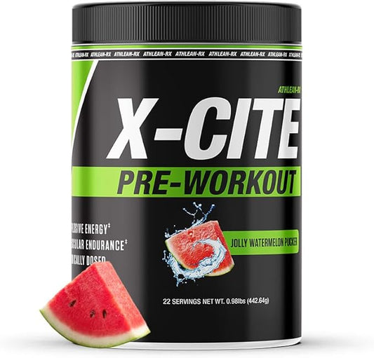ATHLEAN-X X-CITE Pre-Workout Supplement - Boost Energy, Endurance, and Focus with Natural Ingredients - Jolly Watermelon Pucker