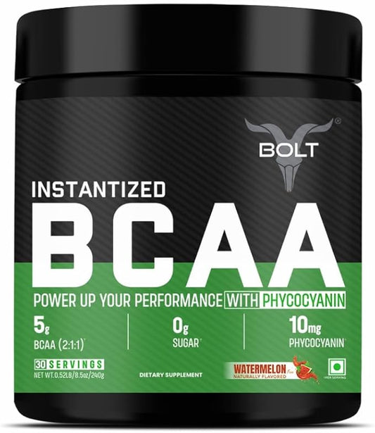 Bolt BCAA Powder, 2:1:1 Potent Formula-Leucine, Isoleucine, Valline, Suppots Muscle Recovery, Growth & Endurance,Watermelon Fizz, 30 Servings