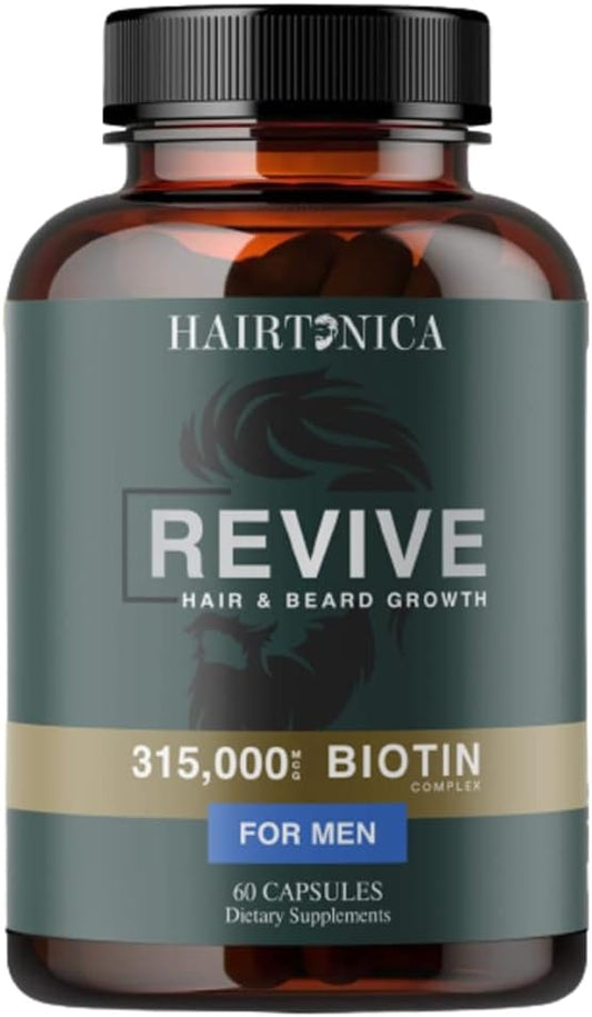 Hair Vitamins for Men Beard Growth MSM Powder Saw Palmetto Hairtonica | Extra Strength 315,000 mcg Biotin Keratin Collagen | May Help Support Hair Loss Greying & Thinning | 60 ct