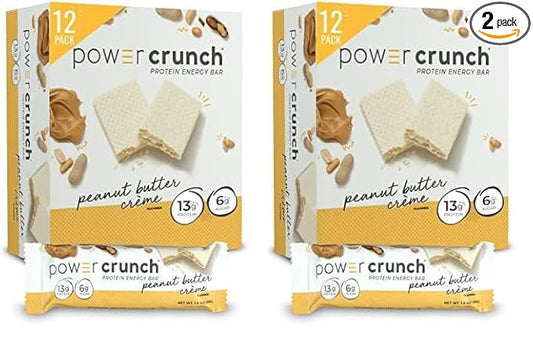 Power Crunch Protein Wafer Bars, High Protein Snacks with Delicious Taste, Peanut Butter Crème, 1.4 Ounce (12 Count) (Pack of 2)
