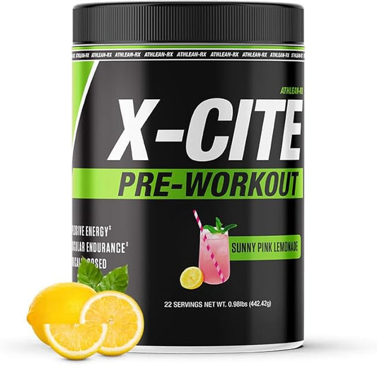 X-CITE Pre-Workout by ATHLEAN-X - Enhanced Formula with Beta-Alanine, Creatine & Caffeine for Ultimate Energy, Endurance, Focus & Muscle Pump, NSF Certified (22 Servings, Sunny Pink Lemonade)