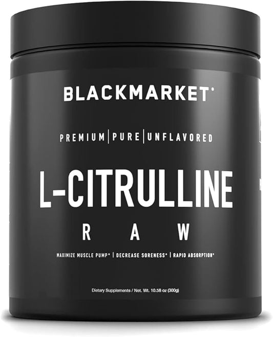 BLACKMARKET RAW L-Citrulline - Workout Powder Drink Mix for Men & Women, Improve Blood Flow & Performance, Cardiovascular Health Supplement, Reduces Fatigue & Improves Endurance, 300 Grams