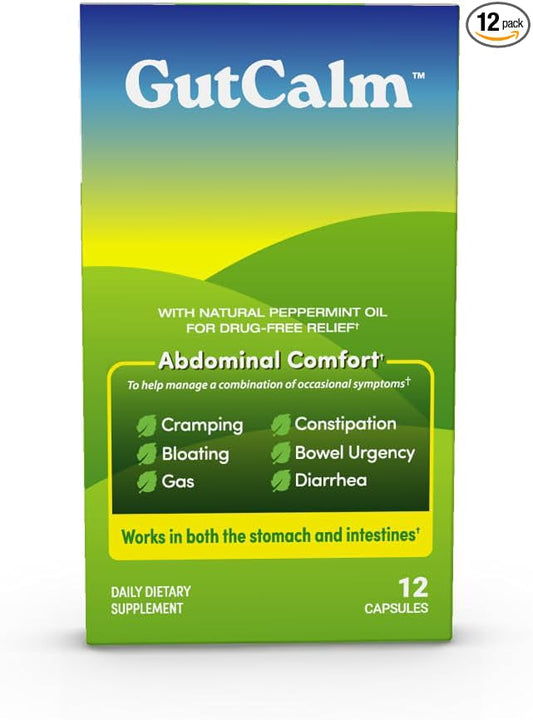 GutCalm Gut Health Supplements - Bloating, Gas, Digestive Pain and IBS Supplement with Peppermint Oil - 12/ct