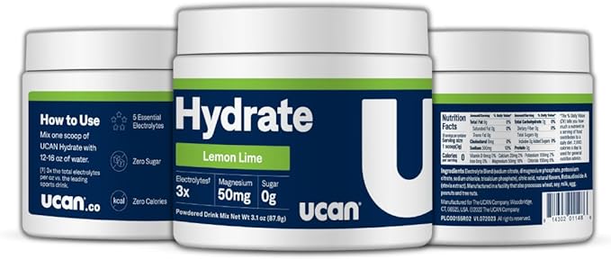 UCAN Hydrate Electrolyte Drink Mix (Lemon-Lime, 30 Servings) Sugar-Free, Keto-Friendly, Vegan, Non-GMO, Gluten-Free Electrolyte Powder with Potassium & Magnesium for Runners & Athletes