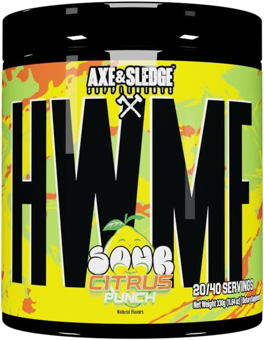 Axe & Sledge HWMF Pre-Workout Powder - 20/40 Servings - Caffeine, L-Citrulline, Betaine (20/40 Servings, Sour Citrus Punch)