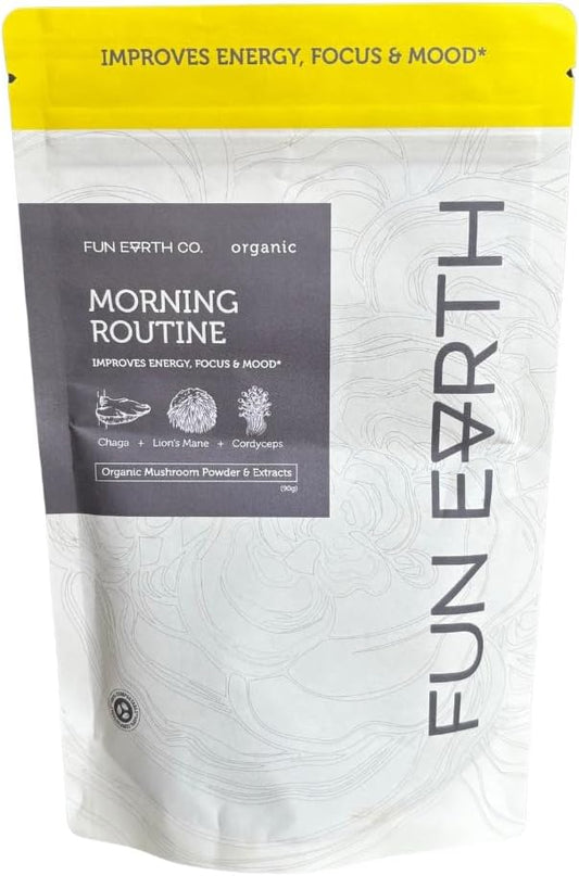 Morning Routine Mushrooms, Mushroom Supplement | Lions Mane Powder Chaga Cordyceps | Adaptogens | | 3.17 Ounce Packet | 30 Servings | Immune Support |