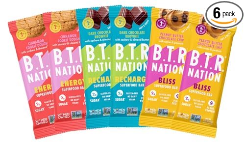 B.T.R. Nation Bar Superfood Keto Protein Bars, Plant Based Vegan Protein - | 6 pack (Sampler Pack) | Low Carb Food, Low Calorie, Gluten Free, No Sugar Alcohols, Boosted with Superfoods