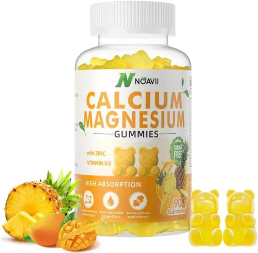 Calcium Magnesium Zinc Gummies with Vitamin D3, ashwagandha Supplement - High Potency Enhanced Absorption - Pineapple Flavor-90 Count