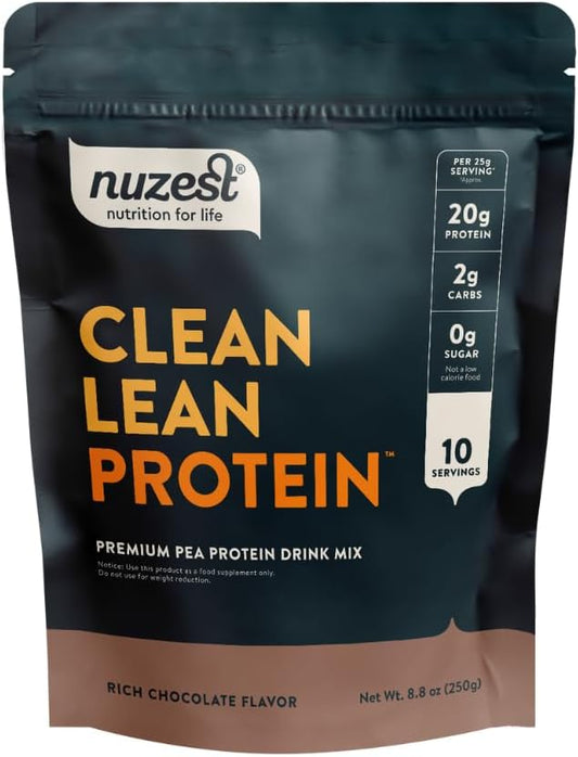 Nuzest - Vegan Pea Protein Powder - Clean Lean Protein, Premium Plant Based Protein Powder, Dairy Free, Gluten Free, GMO Free Protein Shake, Rich Chocolate, 8.8 oz