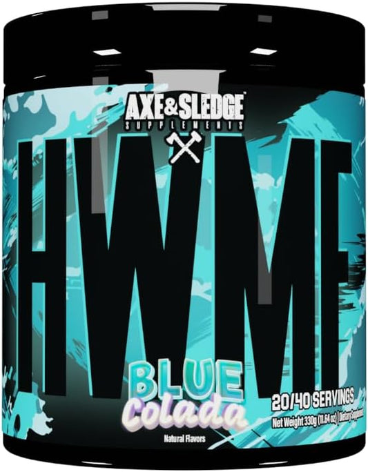 Axe & Sledge HWMF Pre-Workout Powder - 20/40 Servings - Caffeine, L-Citrulline, Betaine (20/40 Servings, Blue Colada)