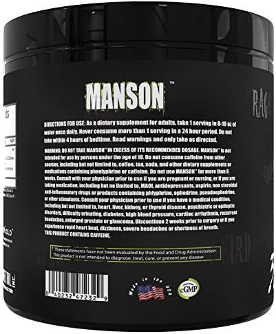 DARK METAL Inc. Manson High Stim Pre Workout Powder, Energy Focus Strength, Loaded with Beta Alanine L-Carnitine Caffeine Infinergy, 35 Srvgs, Blue Raspberry