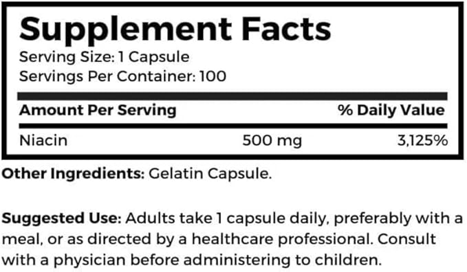 Dr. Clark Niacin 500 (Vitamin B3) Supplement, 500mg, 100 Gelatin Capsules