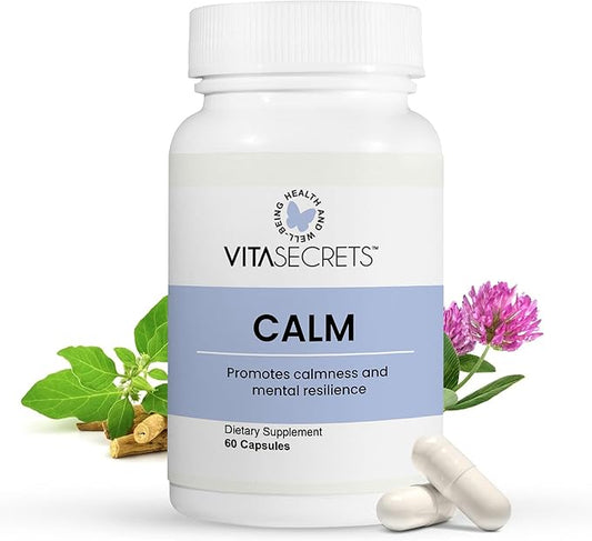 Vitasecrets Calm Stress Relief Supplement - Ashwagandha Capsules, GABA, Green Tea Extract, and L Theanine Boosts Mood – Gluten Free, No Artificial Colors or Preservatives - 60 Capsules