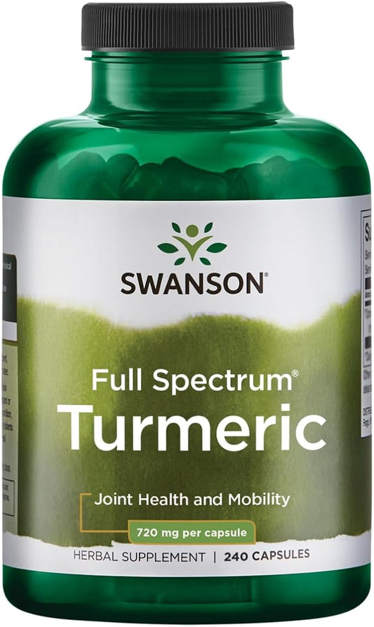 Swanson Turmeric Antioxidant, Joint Health, Cardiovascular, Liver Detox, Mood and Memory Support Supplement Curcuma Longa (Rhizome) 720 mg, 240 Capsules, 120 Servings, 1.44 Grams per Serving