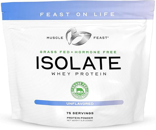 Muscle Feast Grass-Fed Whey Protein Isolate, All Natural Hormone Free Pasture Raised, Unflavored, 5lb