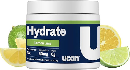 UCAN Hydrate Electrolyte Drink Mix (Lemon-Lime, 30 Servings) Sugar-Free, Keto-Friendly, Vegan, Non-GMO, Gluten-Free Electrolyte Powder with Potassium & Magnesium for Runners & Athletes