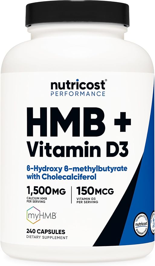 Nutricost HMB (1500mg) and Vitamin D3 (6000 IU) Supplement - 240 Capsules, 80 Servings - Gluten Free and Non-GMO