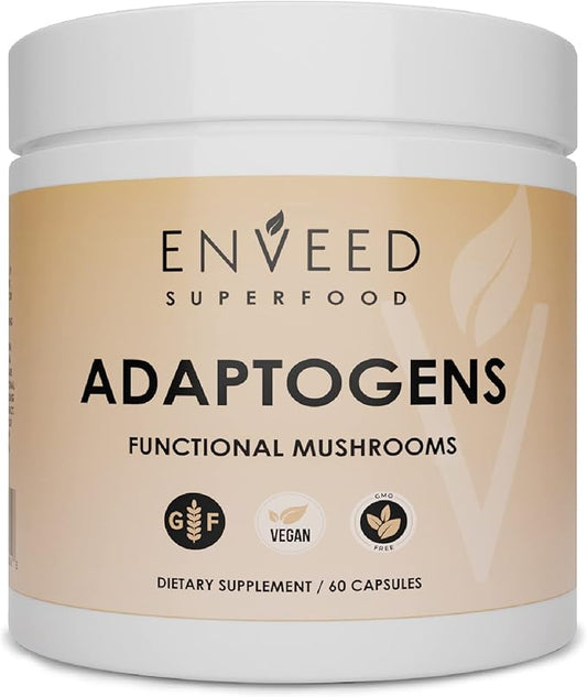 Enveed Superfoods ADAPTOGENS | Adaptogenic Support Supplement — Ashwagandha, Maca Root & Full Spectrum Mushrooms | Boost Your Immune Response & Energy Levels with 100% Natural Ingredients—30 Servings