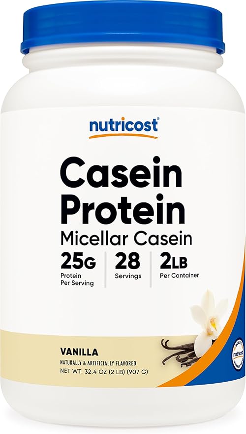 Nutricost Casein Protein Powder 2lb Vanilla - Micellar Casein, Gluten Free, Non-GMO