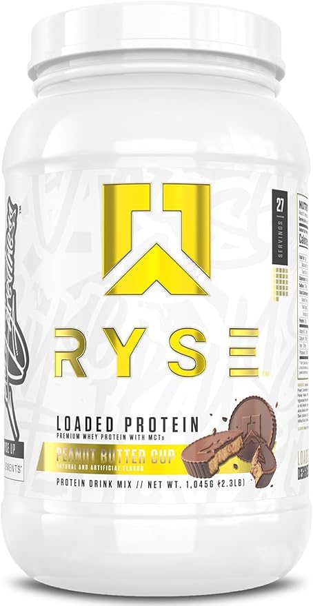 Ryse Loaded Protein Powder - Peanut Butter Cup - 25g Whey Protein Isolate & Concentrate with Prebiotic Fiber & MCTs - Low Carb, Low Sugar, Digestive-Friendly - 27 Servings / 2 lb Tub
