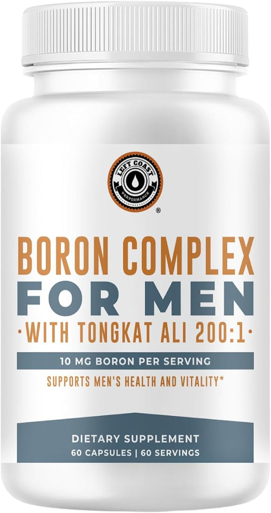 Boron Supplement For Men With Tongkat Ali - Vitamin D3, Zinc Picolinate 30mg, Longjack Tongkat Ali For Men - Boron Citrate 10mg For Men’s Health - Non GMO, Gluten Free, No Allergens - 60 Count