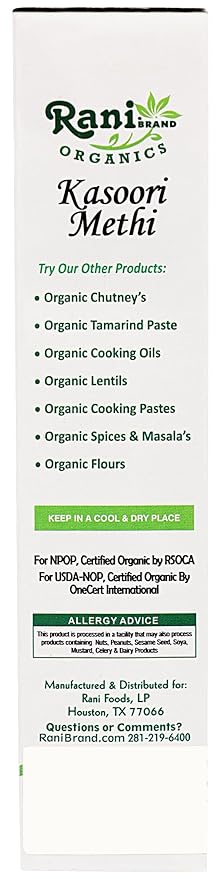 Rani Organic Fenugreek Leaves Dried (Kasoori Methi) 3.5oz (100g) ~ All Natural | Vegan | Gluten Friendly | NON-GMO | Indian Origin | USDA Certified Organic