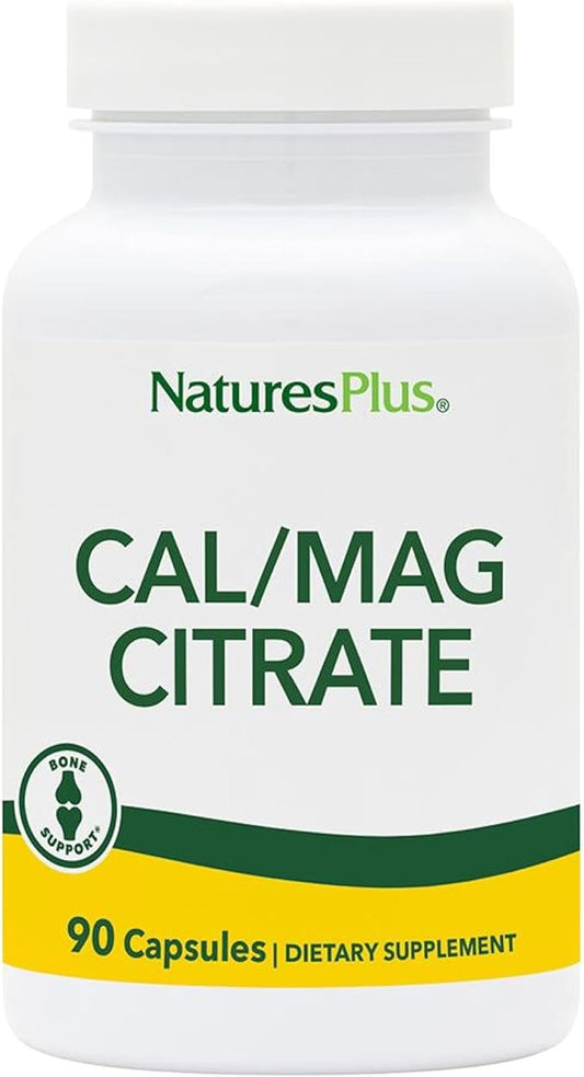 NaturesPlus Cal/Mag Citrate - 90 Vegetarian Capsules - 500 mg Calcium, 250 mg Magnesium - Supports Healthy Bones, Muscle & Nerve Function - 30 Servings
