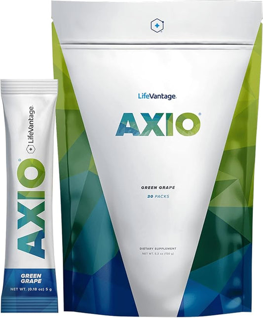 LifeVantage - AXIO - Regular Energy Drink Powder, Green Grape with B Vitamins, DMAE, L-Theanine, Quercetin, Green Tea and Pine Bark - 30 Packets