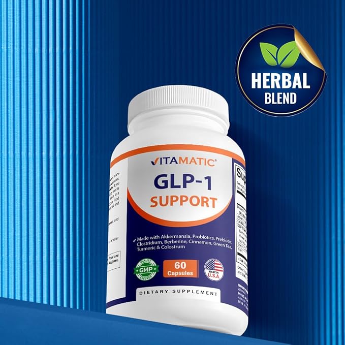 Vitamatic GLP-1 Support Supplement for Men & Women 60 Capsules - Made with Akkermansia, Probiotics, Prebiotic, Clostridium, Berberine, Cinnamon, Green Tea, Turmeric & Colostrum