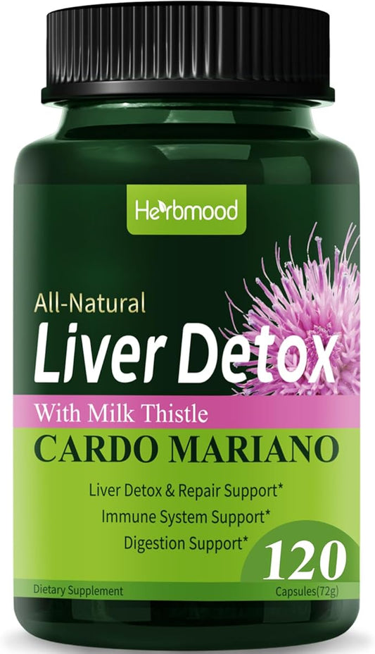 Silymarin Milk Thistle Liver Detox Capsules for Fatty Liver, Alcachofa y Cardo Mariano con Silimarina para el Higado Graso, Liver Cleanse Detox & Repair Formula w/Artichoke Extract. 120Count
