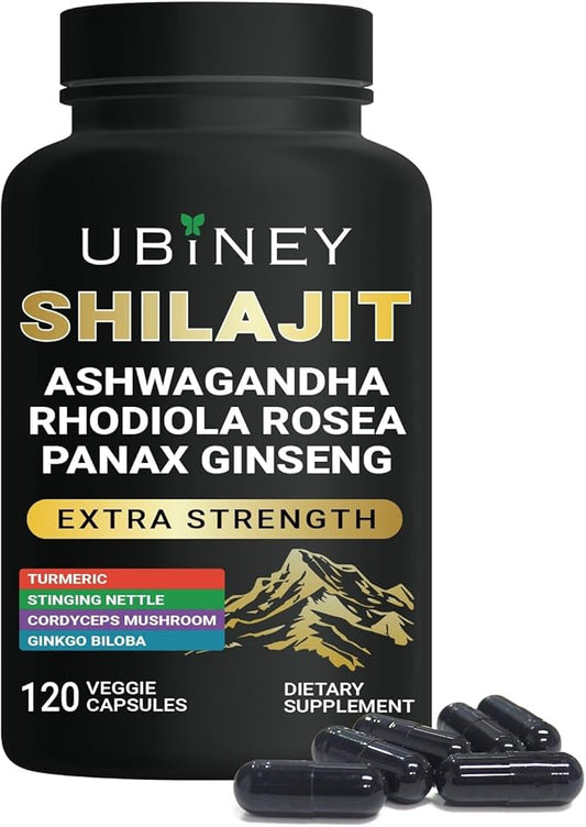 Premium Shilajit Capsules – 500mg with Ashwagandha, Ginseng & Cordyceps – Natural Energy, Stamina & Brain Support – Boost Focus, Vitality & Immunity – 120 Vegan Capsules, 4-Month Supply