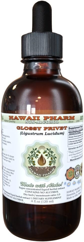 Glossy Alcohol-Free Liquid Extract, Organic Privet Glossy Privet (Ligustrum Lucidum) Dried Fruit Glycerite Hawaii Pharm Natural Herbal Supplement 2 oz