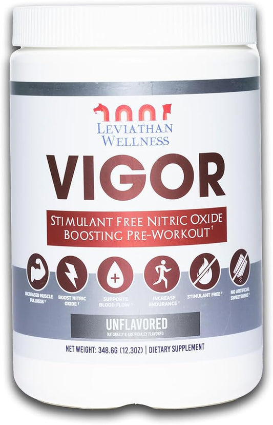 Vigor - Stimulant-Free Nitric Oxide Pre-Workout Powder | L-Citrulline (5000 mg), Malic Acid (2000 mg), GlycerPump (1500 mg)| Unflavored | 30 Servings, 9.62g Each | Made in The USA
