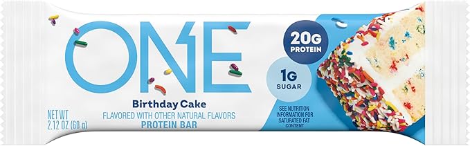 ONE Protein Bars, Birthday Cake, Gluten Free with 20g Protein and 1g Sugar, Pantry Staples, 2.12 oz (12 Count)