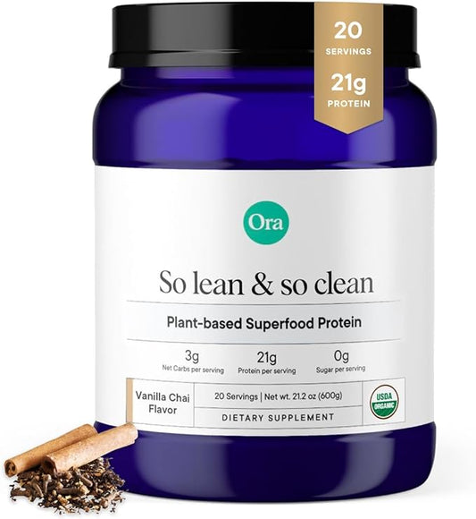 Ora Organic Vegan Protein Powder - 21g Plant Based Protein Powder for Women and Men | Clean Protein Source, Keto Friendly, Gluten Free, Paleo, Dairy-Free, Gluten-Free, Soy-Free (Vanilla Chai)