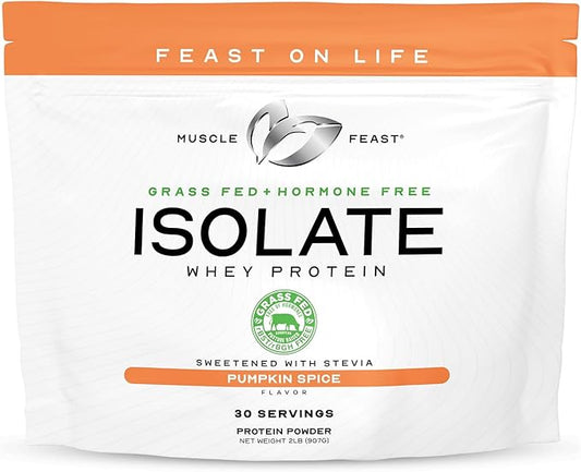 Muscle Feast Grass-Fed Whey Protein Isolate, All Natural Hormone Free Pasture Raised, Pumpkin Spice, 2lb
